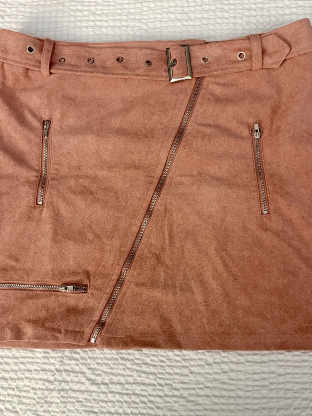 Fashion Nova Dusty Rose Suede-Look Zipper Mini Skirt